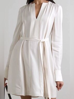 NWOT Ulla Johnson Cream Long-Sleeve V-Neck Tie-Waist Dress
